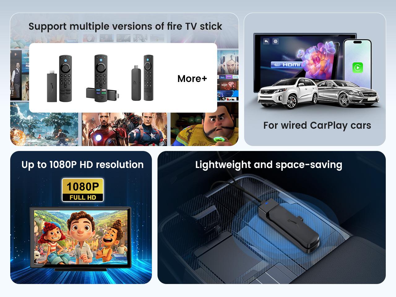 CarlinKit CarPlay Converter HDMI Multimedia TV Adapter fit for Amazon Fire TV Stick, Compatible with any car model with factory wired CarPlay, 1080P@60fps, Digital Products Entertainment Electronics Accessories Streaming