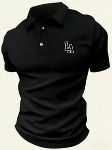 Men's La Print Business Polo Shirt, Breathable Ice Silk Cotton, Fitted Casual Style, Daily Commute, Business Meetings, Urban Events