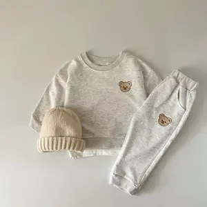 Spring/Autumn Baby Set Cartoon Bear Fleece Lined Round Neck Pullover + Sports Casual Pants Infant Outfit