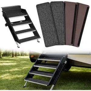 Nilight RV Step Covers 4 Pack 24 x 7.5 inches, Non Slip Camper Steps RV Step Rug with Hook & Loop Works on Electrical & Manual RV Stairs Carpet Rug for Mobile Home Camper Trailers Steps Outside, Gray Portable Collapsible Ladder Aluminum Extension Ladder