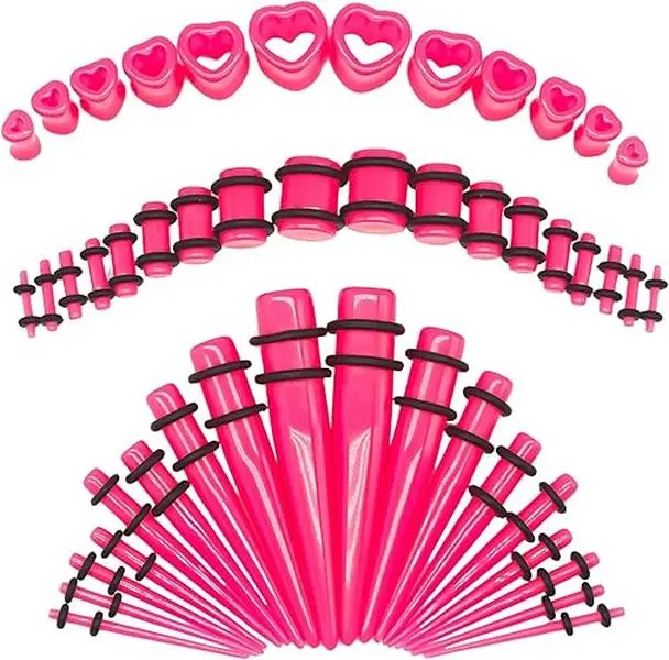 48PCS Heart Design Acrylic Ear Stretching Set, Tapers and Ear Tunnel Plugs