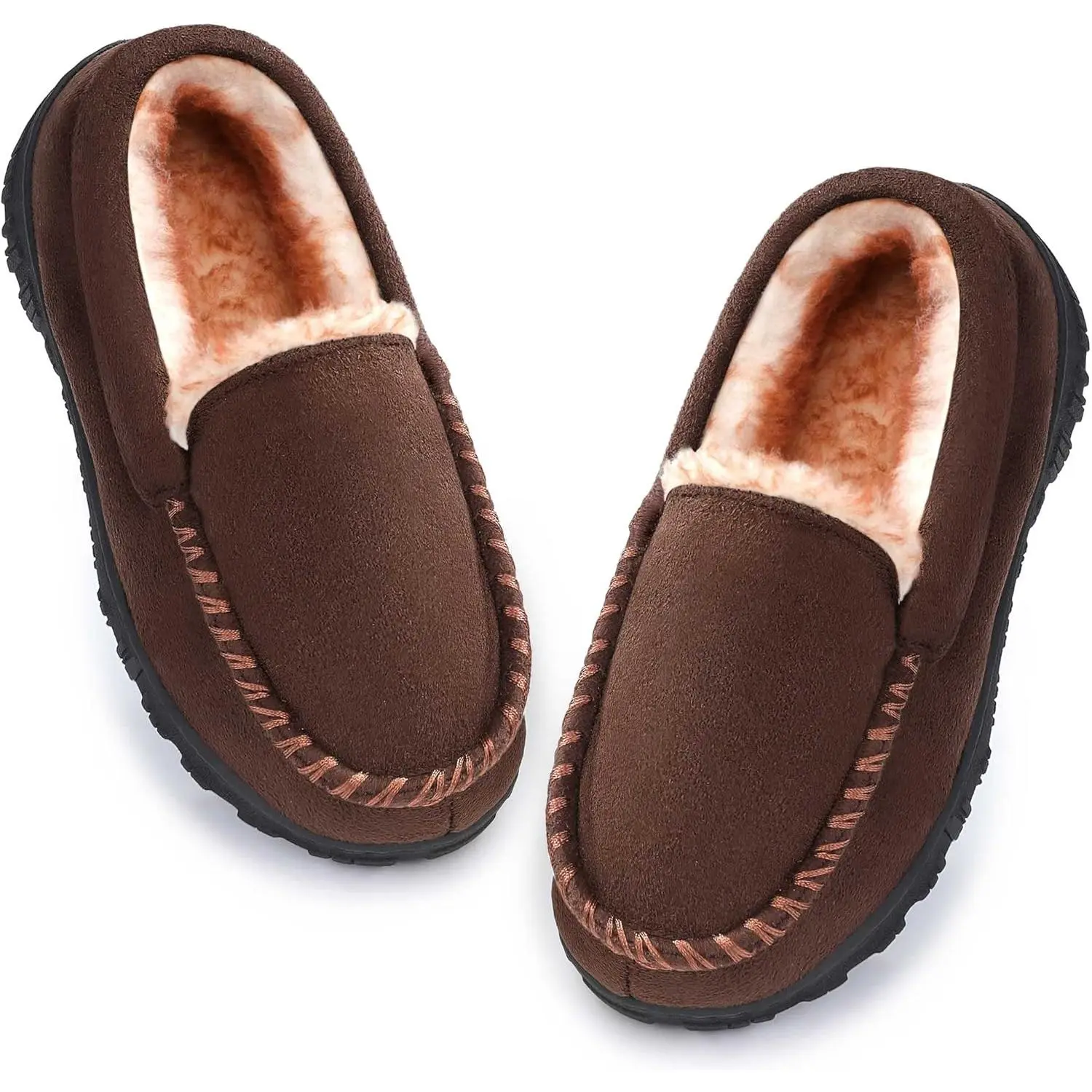 SHOESLOCKER Kids' Suede Moccasin Slippers for Boys & Girls, Warm Plush Lined with Memory Foam and Nonslip Indoor/Outdoor Rubber Sole, Halloween, Round Toe, Perfect Gift, Birthdays, Eva Outer, Easy Cleaning, Christmas, Halloween Gifts, Gripped Outsole