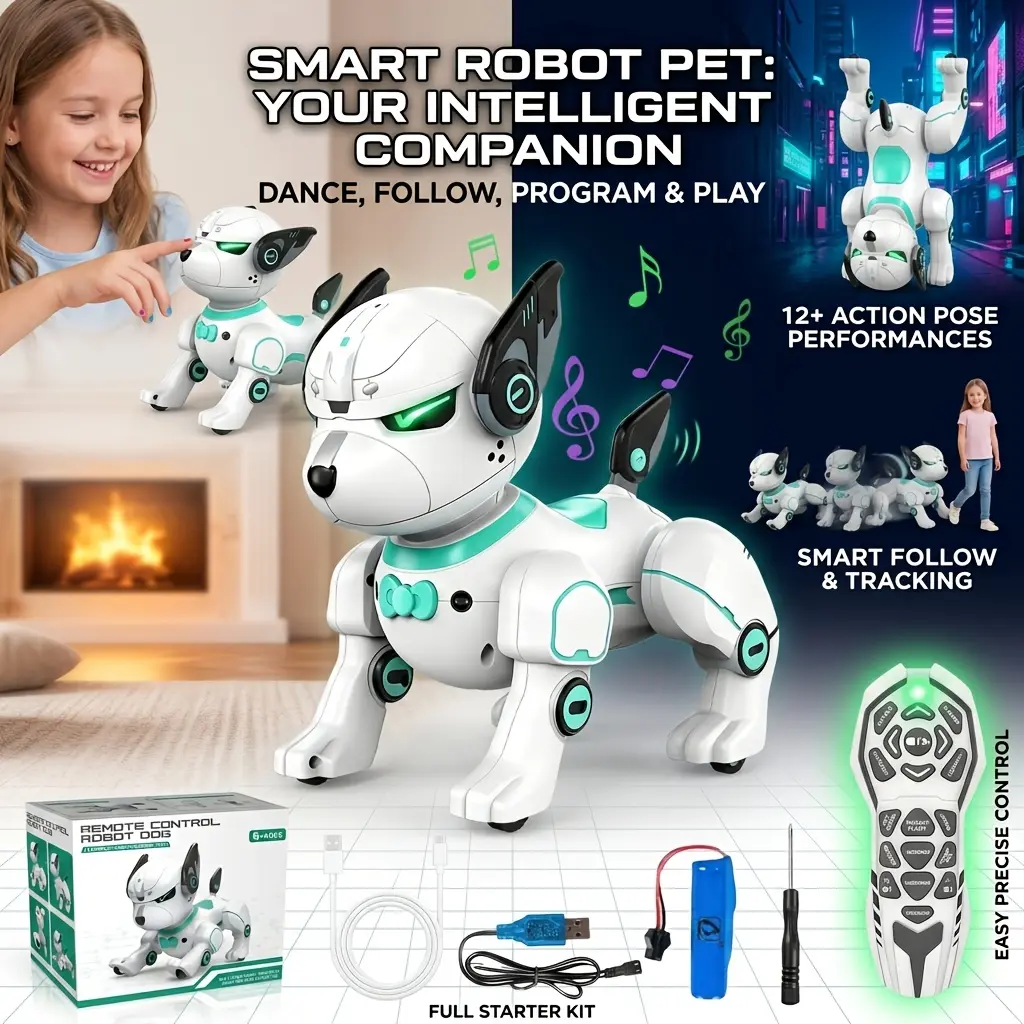 WEEKEND COME Smart robot dog, electronic pet dog, stunt-performing robot dog, interactive programming, companion early-learning toy, AI robot for children ages 6 and up. Halloween gift, children’s birthday gift