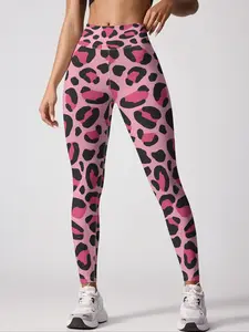 Women's Leopard Pattern High Waist Yoga Pants, Sexy Slim Fit Workout Leggings, Elastic Outerwear Running Tights for All Seasons