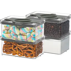 4-Pack Small Pantry Containers, 0.8 QT/0.76 L Clear SAN  Storage Canisters with Twist-Lock , Stackable for Sugar,  Bags, Seasoning, Nuts, Snacks (Black)