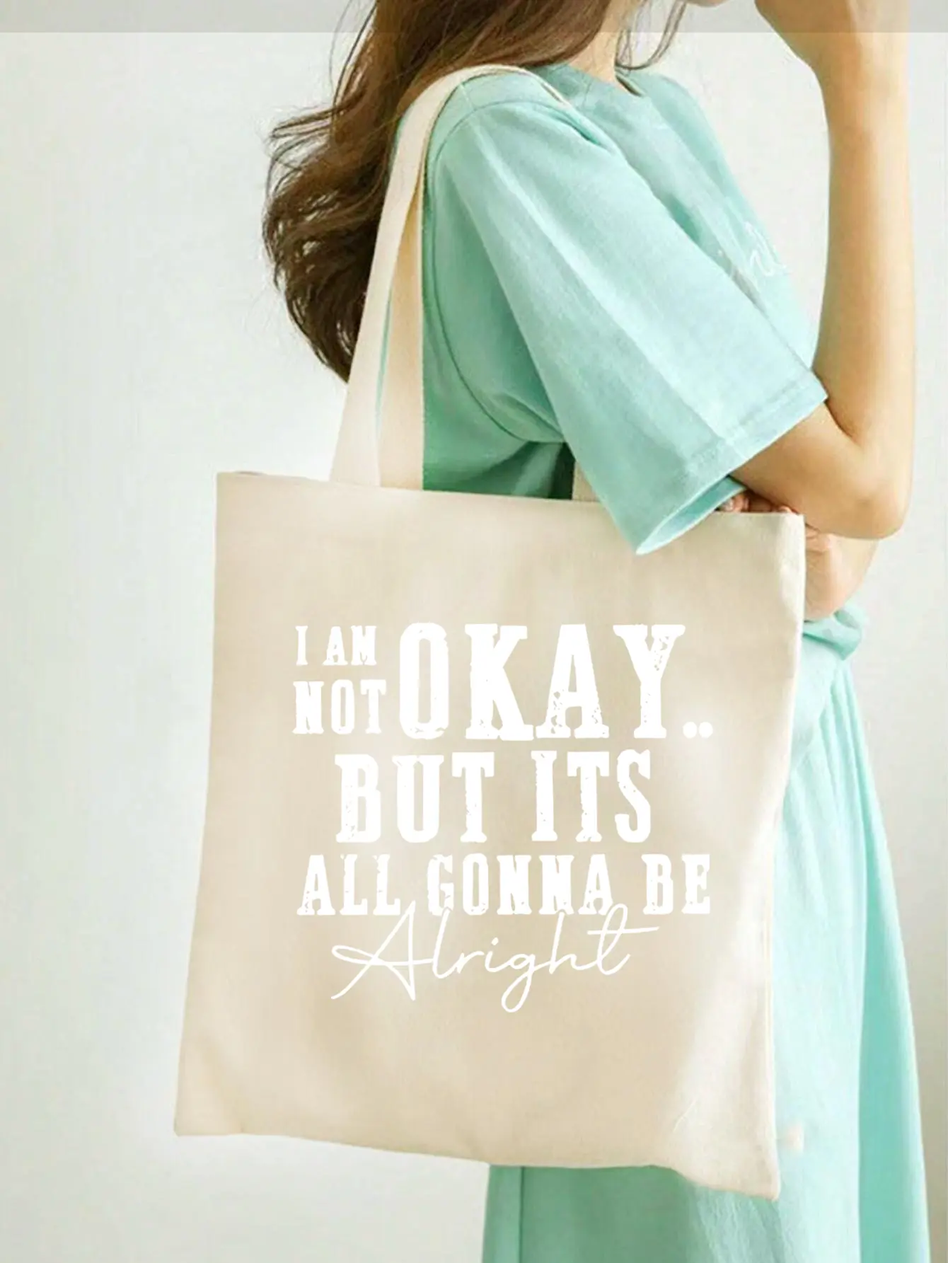 Trend‑worthy Inspirational Quote Canvas Carry‑all, comforting typography artwork, lightweight tote for travel & groceries