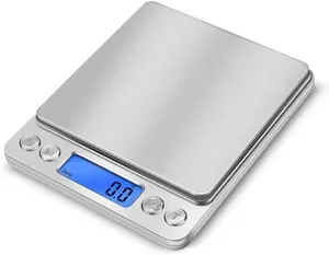High Precision Mini Digital Scale 2000g×0.1g, Stainless Steel Portable Scale with Blue Backlit LCD & Tare Function, for Kitchen Jewelry Weighing