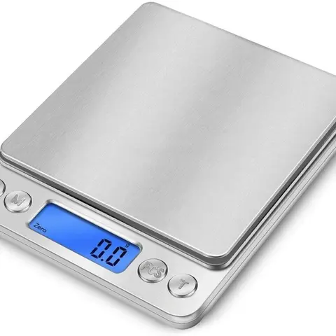 High Precision Mini Digital Kitchen Scale - 2000g×0.1g/0.01g Stainless Steel Portable Kitchen Accessories, LCD Blue Backlit Display, Tare Function, Easy-Clean Pan, Low-Battery Protection, Smart Alerts, 12.5×10.5×1.8 Cm, 175g, for Jewelry Use