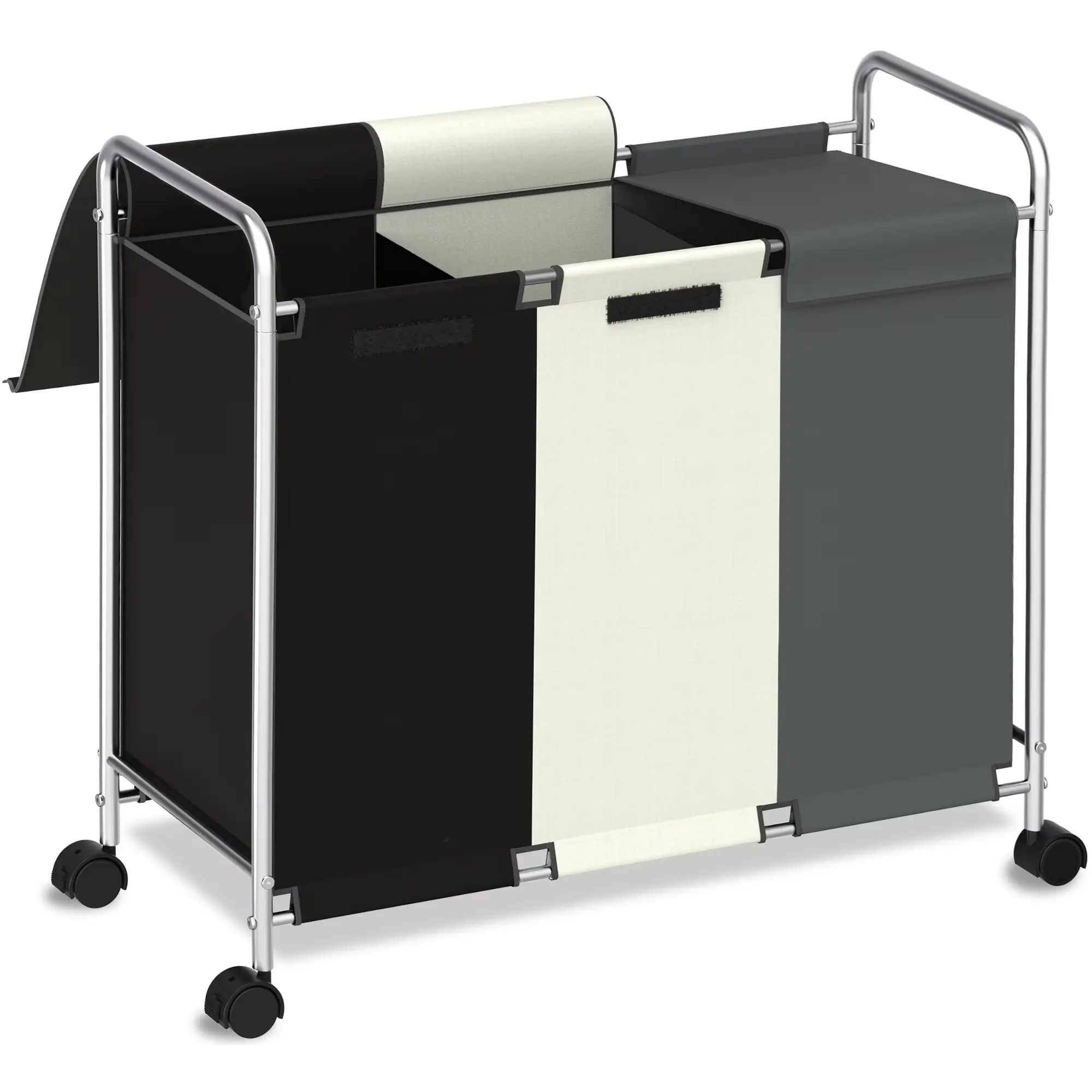 Nefoso 3 Section Laundry Hamper with Lid and Wheels, 150L Large Laundry Basket Sorter Cart with Handle, Clothes Storage, Multicolor
