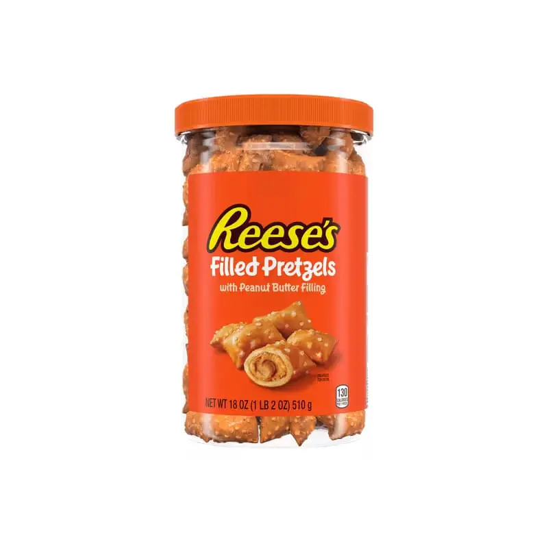 Reese's Filled Pretzels, Peanut Butter Pretzel Nuggets, Crunchy, Ready to Eat, Sweet and Salty Snack, 18oz Jar