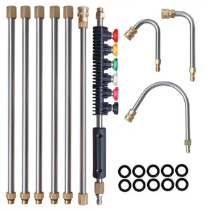 Pressure Washer Extension Wand, 10 Pack Power Washer Lance with 5 Atomization Nozzle Tips,1 Gutter Cleaner Attachment Curved Rod, 1/4" Quick Connect, 4000 PSI