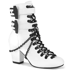 Demonia Vivika-128 White Vegan Leather Ankle Boots