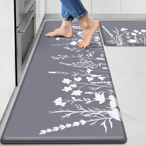 Set of 2 Cushioned Anti Fatigue Kitchen Mats for Floor, Non-Slip Water Resistant Kitchen Rugs for Home Kitchen Decor, Size 17.3"x30"+17.3"x47"