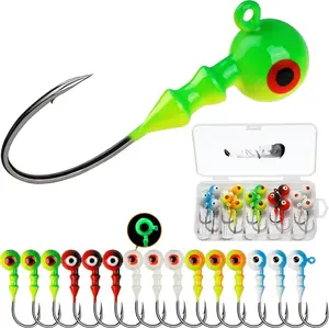 Jig Heads for Fishing, Painted Jigheads with  Eye Ball Glowing Walleye | Bass | Crappie jigs 1/2oz 3/8oz 1/4oz 1/5oz 1/8oz 1/10oz 1/16oz 1/32oz Fishing Jig Hooks Assortment 15-40pcs
