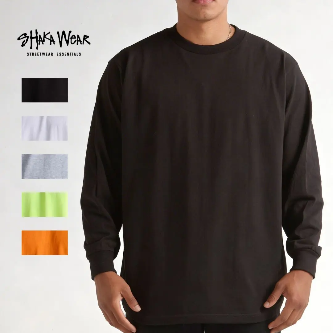 SHAKAWEAR 6.0oz Lightweight Active Long Sleeve T-Shirt - 100% USA Cotton, Classic Fit, Densely Knit, Screenprinter's Favorite Tee