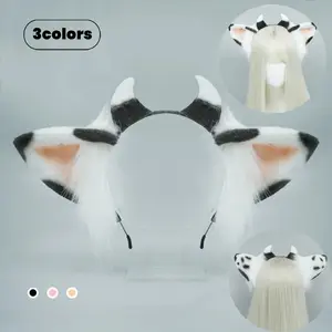 2024 New Anime Plush Ears Hair Hoop Halloween Cow Ears Headband Furry Cartoon Animal Hairband Cosplay Headdress