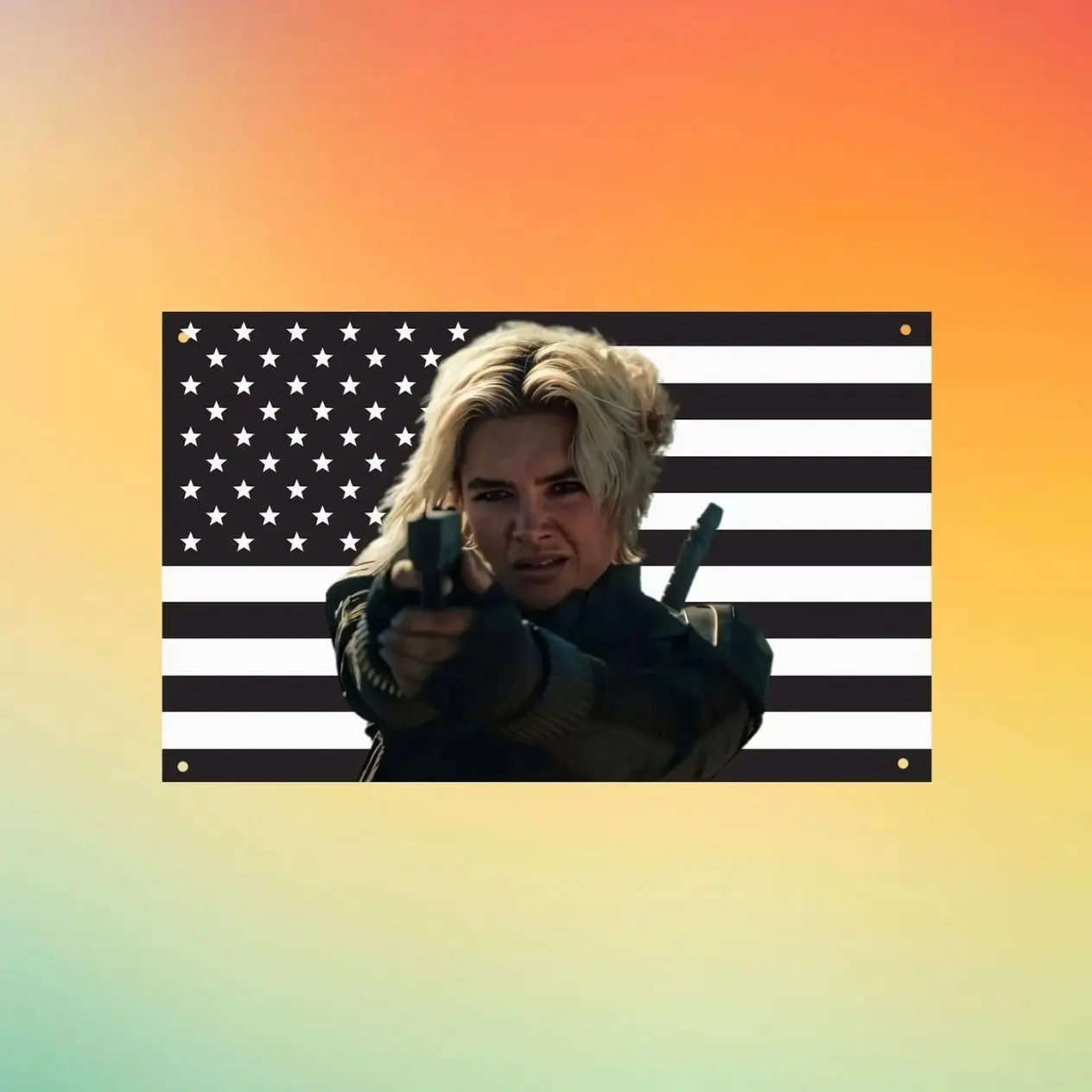 Yelena Belova Black USA Flag Wall Tapestry, Thunderbolts Marvel Wall Flag, Florence Pugh Room Decor, Superhero Fan Gift