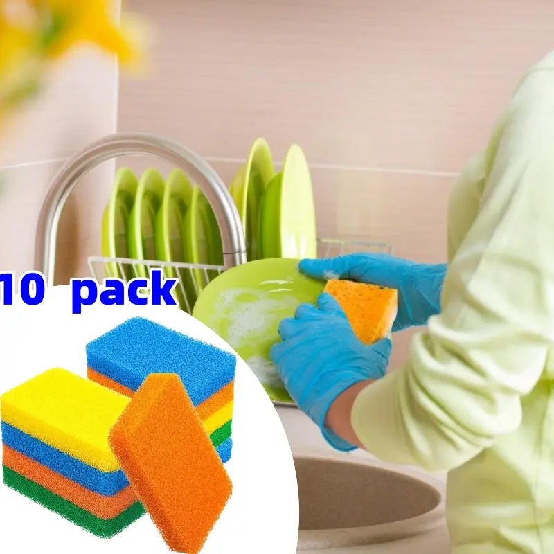 10-Pcs Multicolour Silicone Dishwashing Sponge Set - 3x Orange, 3x Blue, 2x Yellow, 2x Green, Scratch-Free, Anti-Fouling Reusable Kitchen Cleaning Pad, 4.5x2.8x0.8" Scrubber for Dishes, Sink