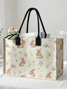 Easter Theme Large Capacity Storage Bag, Super Size Organizer with Durable Handle, Space Saving Multi-Purpose for School, Travel, Shopping
