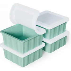 Silicone Freezer Trays for Soup Cubes and Ice Cubes: 2-Cup Freezer Trays with Lid for Meal Prep - 4-Pack Silicone Soup Cube Freezer Trays for Making Soup Cubes and Ice Cubes