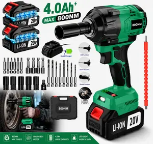 1/2" Cordless Impact Wrench:Yellow&Green | 800N.m with Case  | 4.0Ah Battery - Longer Runtime | Fast Charger | Variable Speed Control | Brushless High Torque Impact Gun for Car/Pickup Auto Repair Tool Wheel Lug Remover.Electric Ratchet Car Tire Tool w