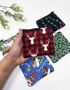 Christmas Zip Coin Purse, Handmade Reusable Small Gift Pouch, Stocking Stuffer, Gift Card & Money Holder