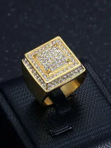 Men's Hip Hop Ring, Square Fashionable Rhinestone Jewelry, Luxury Full Imitated Diamond Design, Versatile Men's Accessory