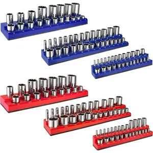 141-Slot Organizer, 6PC Holder Kit, 1/2-inch, 3/8-inch, 1/4-inch Drive Tray Holders,for Standard and Deep Metric SAE Sockets, Organizer(Red&Blue)