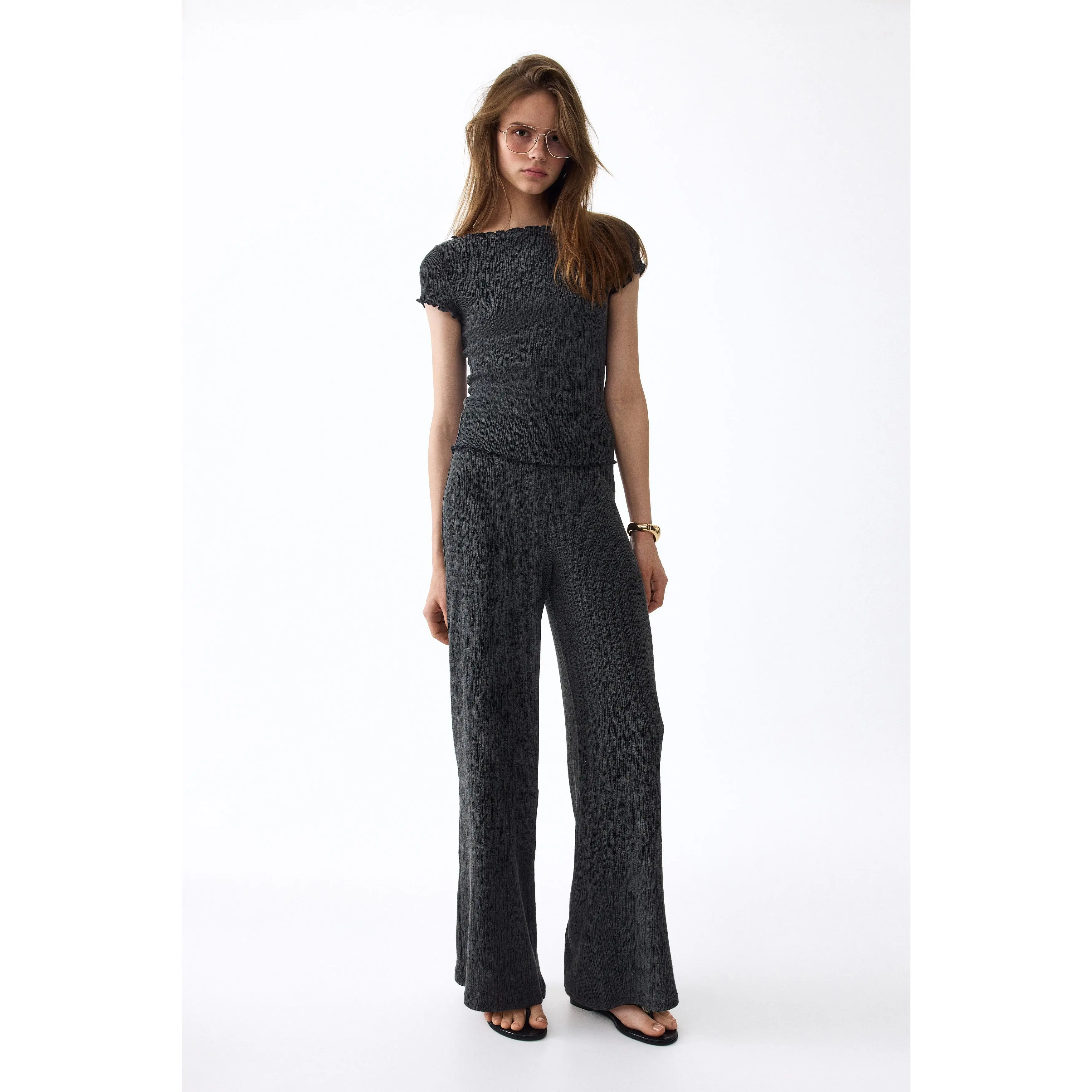 H&M Crinkled jersey trousers