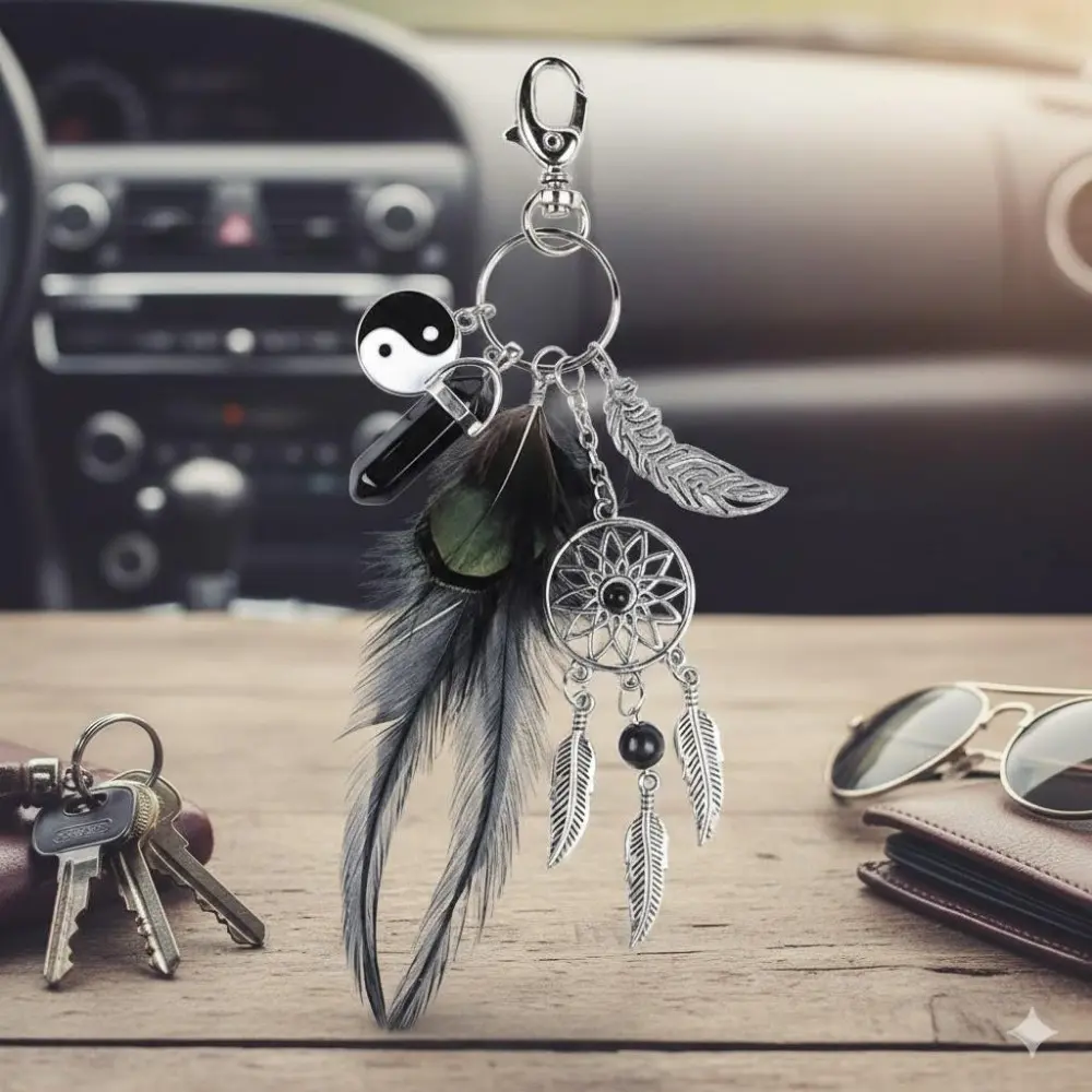 Handmade Woven Feather Tassel Keychain, Dreamcatcher Charm Pendant for Bag Decor, Bohemian Style Keyring Accessory, Boho