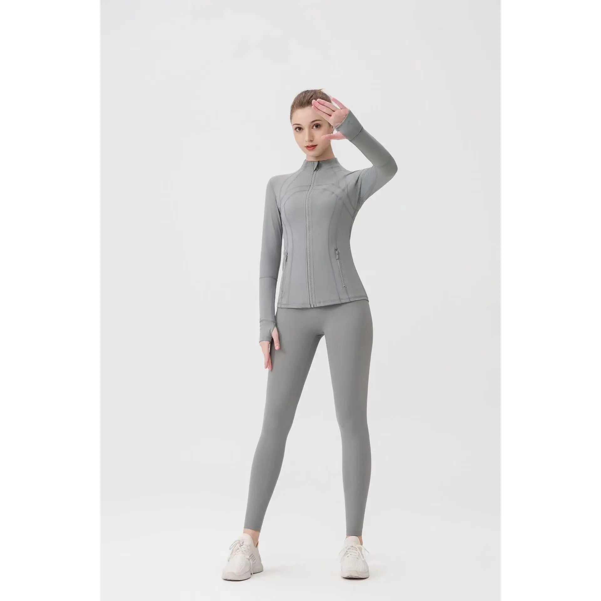 Medium gray yoga pants+jacket with origi