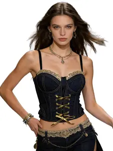 Denim Adjustable Lace-Up Corset Top: Y2K Street Style for Summer Daily Outfits