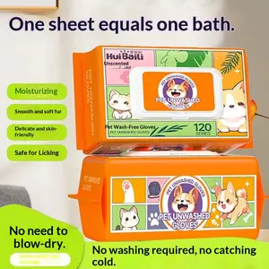 [Jumbo Pack] Wash up to 120 times - Pet No-Rinse Cleaning Gloves/Wipes for Cats and Dogs - Anti-scratch, Deodorizing, and Antibacterial - Dry Cleaning Type - Pet's Favorite Gift - Money-Saving Secret