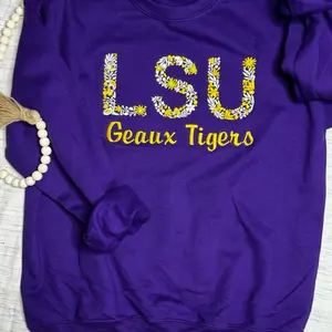 LSU Geaux Tigers Purple Floral Design Sweatshirt for Fans