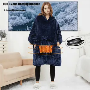 Wearable Heating Blanket Hoodie, USBHeating Blanket, Wearable electricblanket,flannel electric blanket, huge pockets and sleeves, 3 heatingSettings, 3-hour automatic shutdown(no battery)