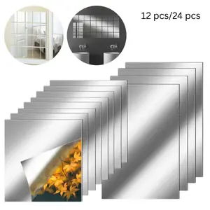 Reflective Mirror Wall Stickers - Self Adhesive Home & Kitchen Decor, 12 pcs/24 pcs, Lightweight PET Material, Easy Install, Waterproof, Cuttable, Safe Mirror, Stylish Room Design Decorative Set