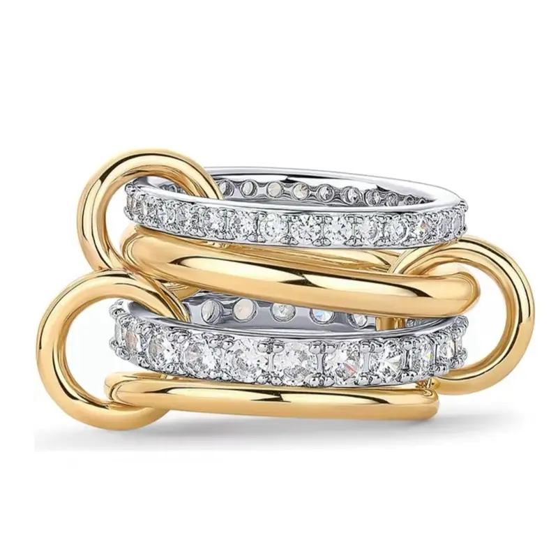 PAVOI 14K Gold Plated Interlocked Stackable Rings for Women Statement Multi Ring Mixed Metals Stack Cubic Zirconia Two-Toned Stacking Jewelry 585/14K