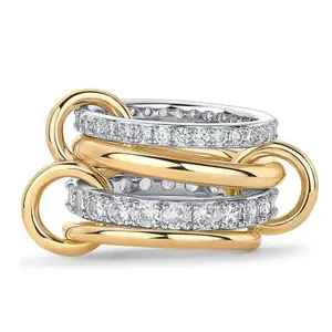 PAVOI 14K Gold Plated Interlocked Stackable Rings for Women Statement Multi Ring Mixed Metals Stack Cubic Zirconia Two-Toned Stacking Jewelry 585/14K