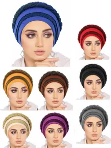 Women's Casual Hat with Shiny Cloth Braids, Milk Silk Hidden Hair Scarf Cap, Dual Color Patchwork Headscarf Hat, European and American Style, Fashionable Appearance, Unique Look