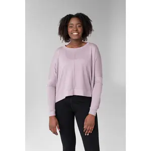 Sarah Top - Oversized Long Sleeve Pullover with Crew Neck Exposed Seams & High Low Hem Flowy Soft Comfortable Women's Top