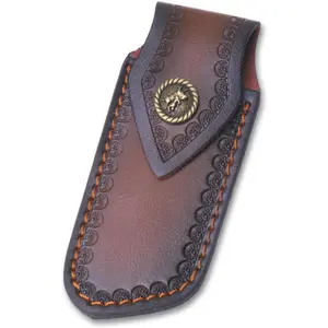 4" Belt  Sheath, Portable Real Leather Sheathes Pouch Holder for Women, Retro Pocket Folding  Holster with Bucket (Small-5.15 * 2.32in)