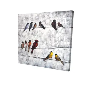 Begin Home Decor 2080-2424-AN139 24 x 24 in. Colorful Birds on Branches - Blue Bird Canvas Wall Art Decor