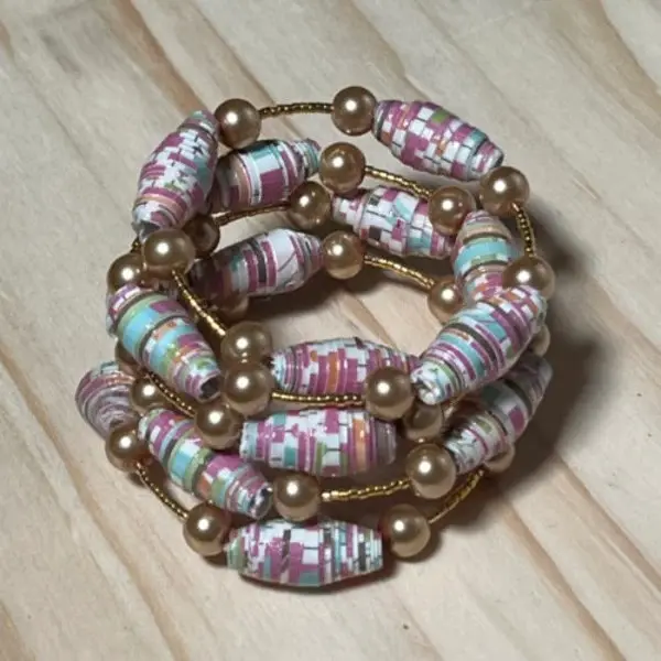 Lavender Rolled Paper Bead Memory Wire Bracelet - Womens Lavender Rolled Paper Bead Memory Wire Bracelet