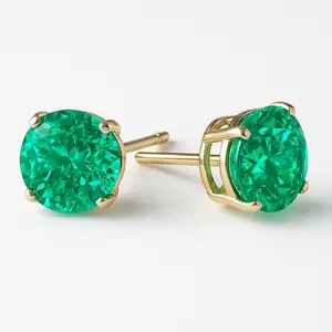 Colombian Emerald Stud Earrings | Genuine Green Gemstone in 14K Gold | Luxury Gift for Her | May Birthstone Jewelry | Emerald Healing Energy