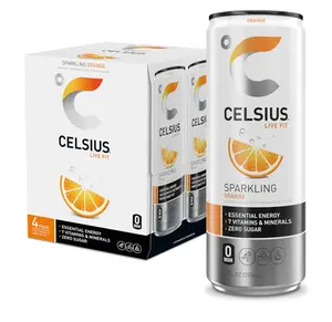 CELSIUS Sparkling Orange, Functional Essential Energy Drink 12 Fl Oz (Pack of 4)