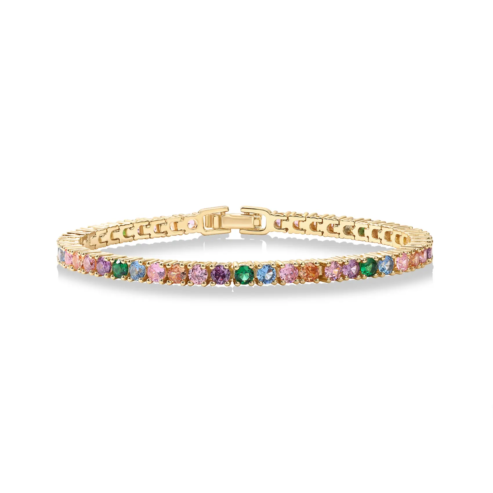 PAVOI 14K Gold Plated Multi Colored CZ Tennis Bracelet for Women - Vibrant and Boho 3mm Colorful Cubic Zirconia Bracelet - Size 6.5-7.5 Inch