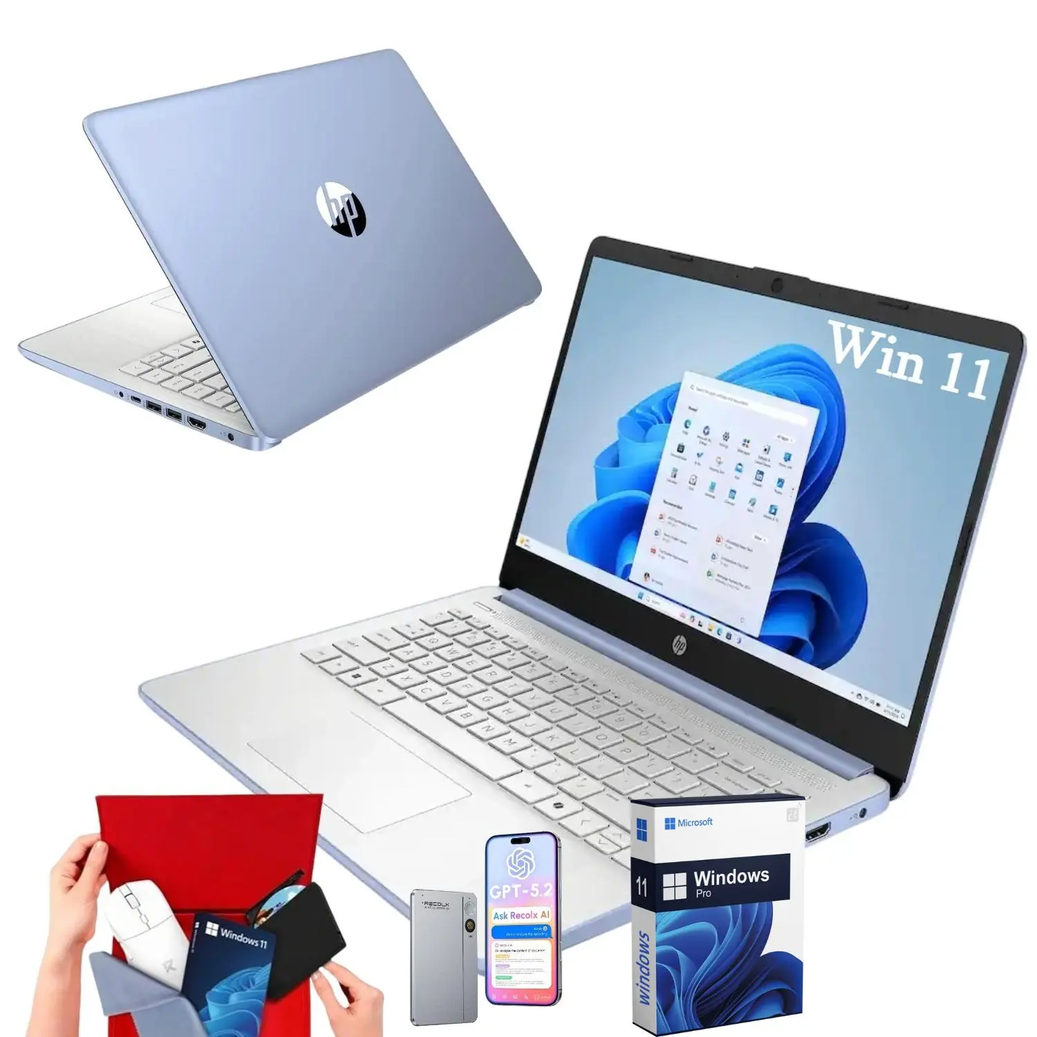 HP 14 Inch Student Laptop, Intel Processor N150 Up to 3.6GHz, 4GB RAM 128GB Storage, 1 Year Office 365, Windows 11 Pro Slim Notebook for School & Daily Work,Bundle Accessories