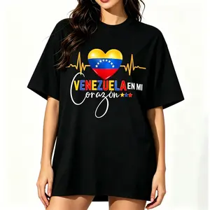 Venezuelan Pride Heartbeat Love Cotton T-shirt Venezuela En Mi Corazon Patriotic Heritage Culture Gift Idea Express Your Roots National Identity Tee Apparel