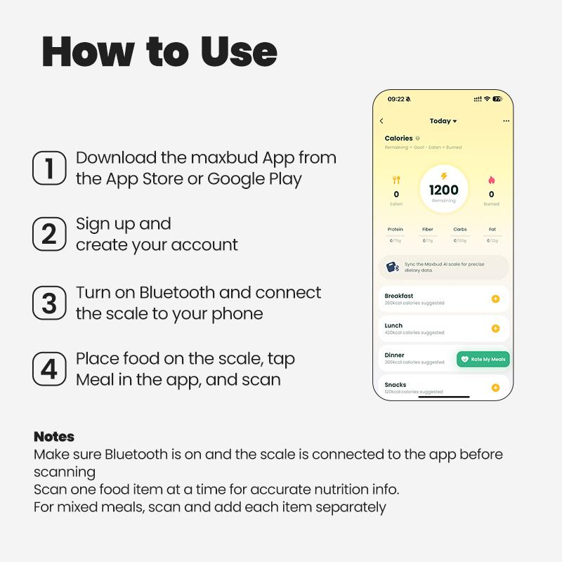 MAXBUD AI Nutrition Scale with APP Function, Food Ai Scanning for 19 Nutrients, Rechargeable Glass Design for Fitness & Travel, Food Nutritional Scale