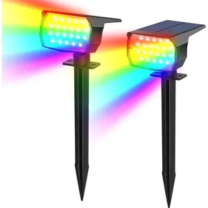 Solar Color Changing Spot Lights Outdoor  Colored RGB Solar  Landscape Lights for Yard 7 Lighting Modes Multicolor Solar Spotlights for Pathway Garden Outside (2 Pack)